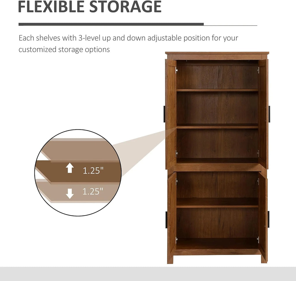 64" 4-Door Oak Kitchen Pantry Cabinet with 3 Adjustable Shelves Q984
