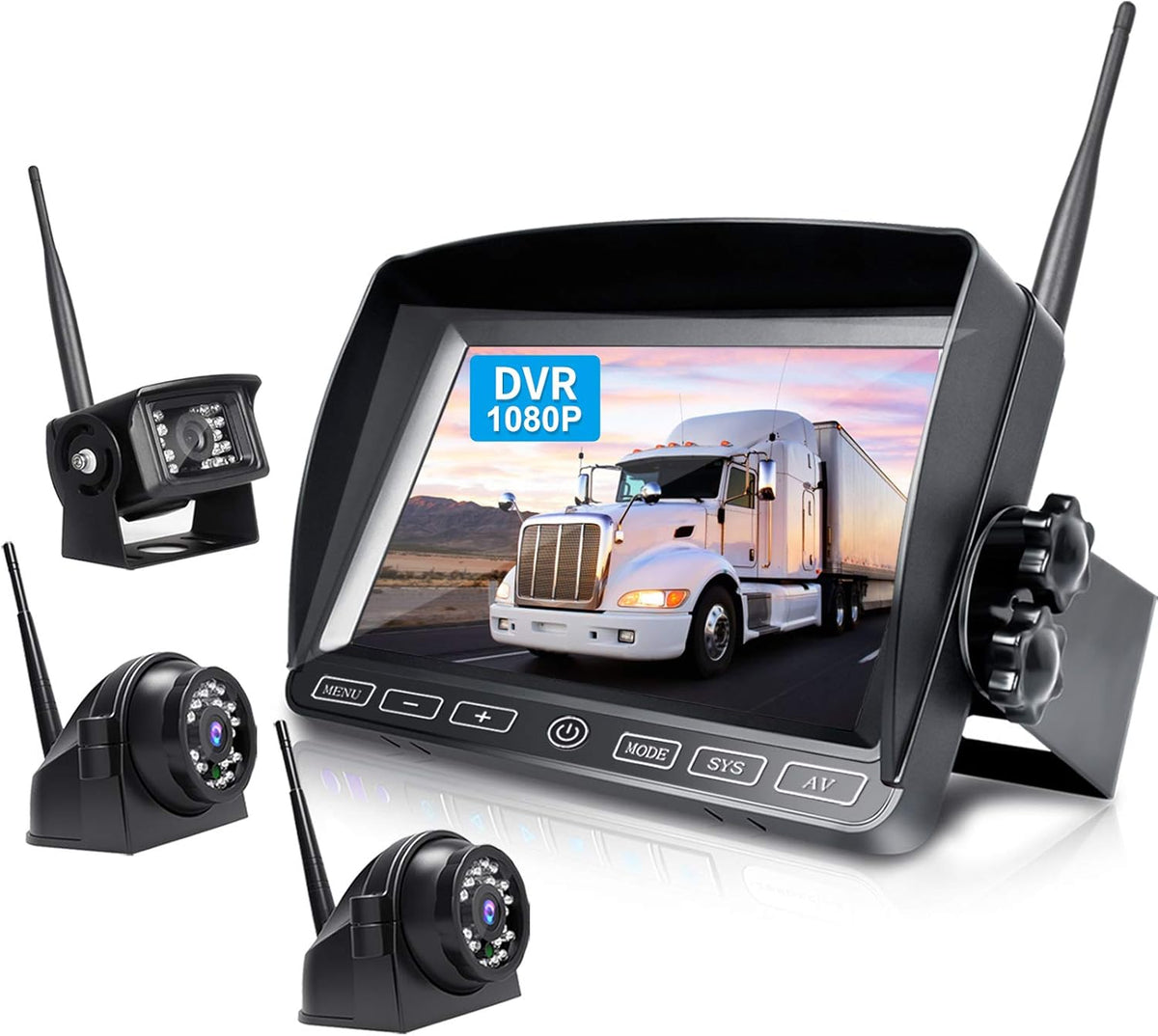 Wireless Backup Camera with 7 Inch DVR Quad Split Monitor, HD 1080P 3 Cameras Back Up System with Recording X7992