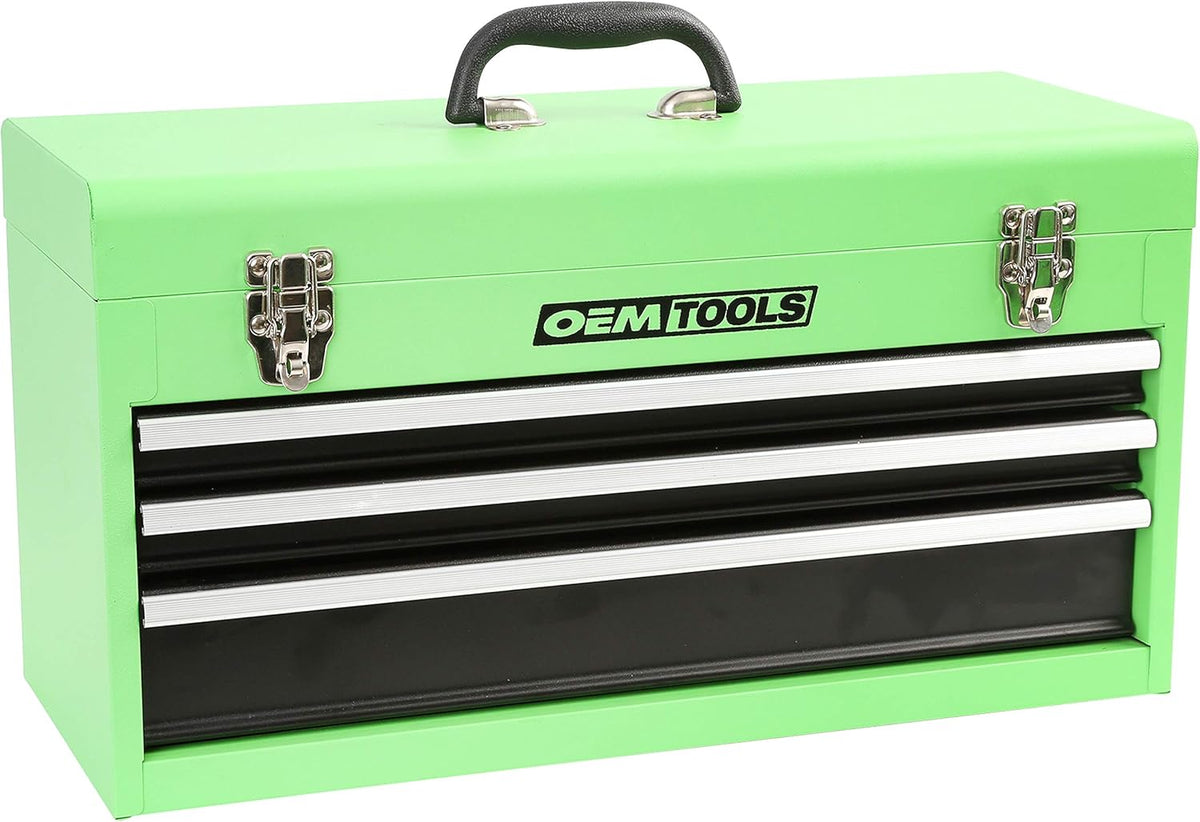 Green Powder-Coated Steel Tool Box with 3 Drawers E387