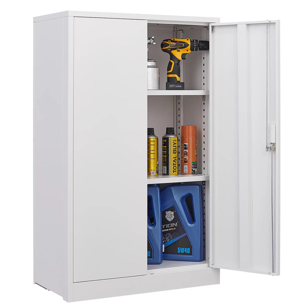 White 42 inch Metal Storage Cabinet with Adjustable Shelves and Locking Doors V732