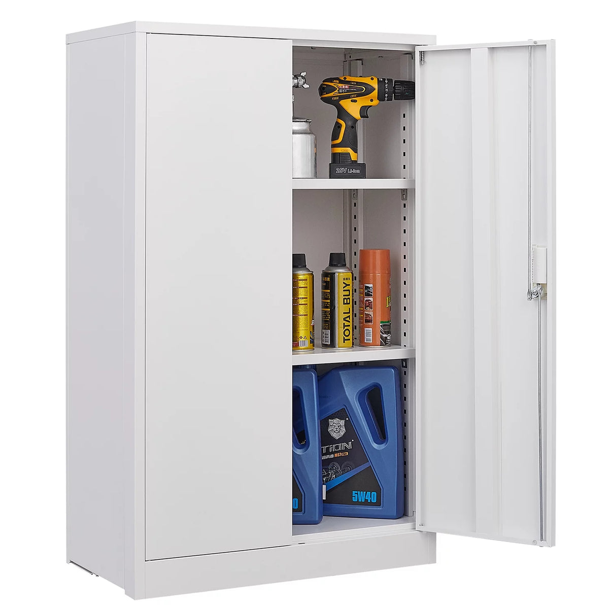 White 42 inch Metal Storage Cabinet with Adjustable Shelves and Locking Doors V732