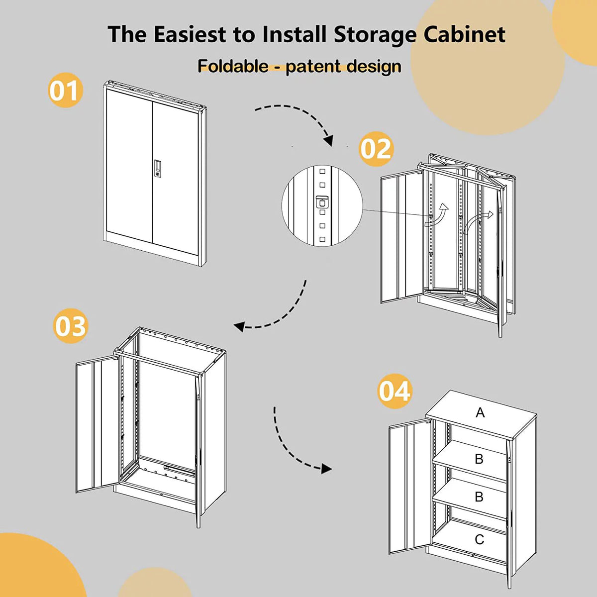 White 42 inch Metal Storage Cabinet with Adjustable Shelves and Locking Doors V732