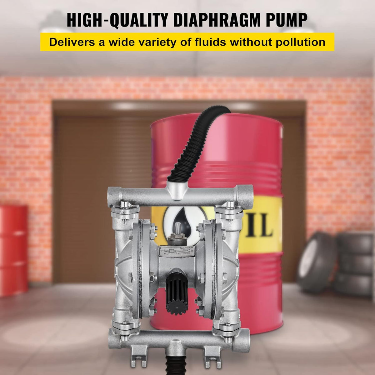 Air-Operated Double Diaphragm Pump 1/2 inch 304 Stainless Steel 12 GPM Max 115PSI Nitrile Diaphragm D13005
