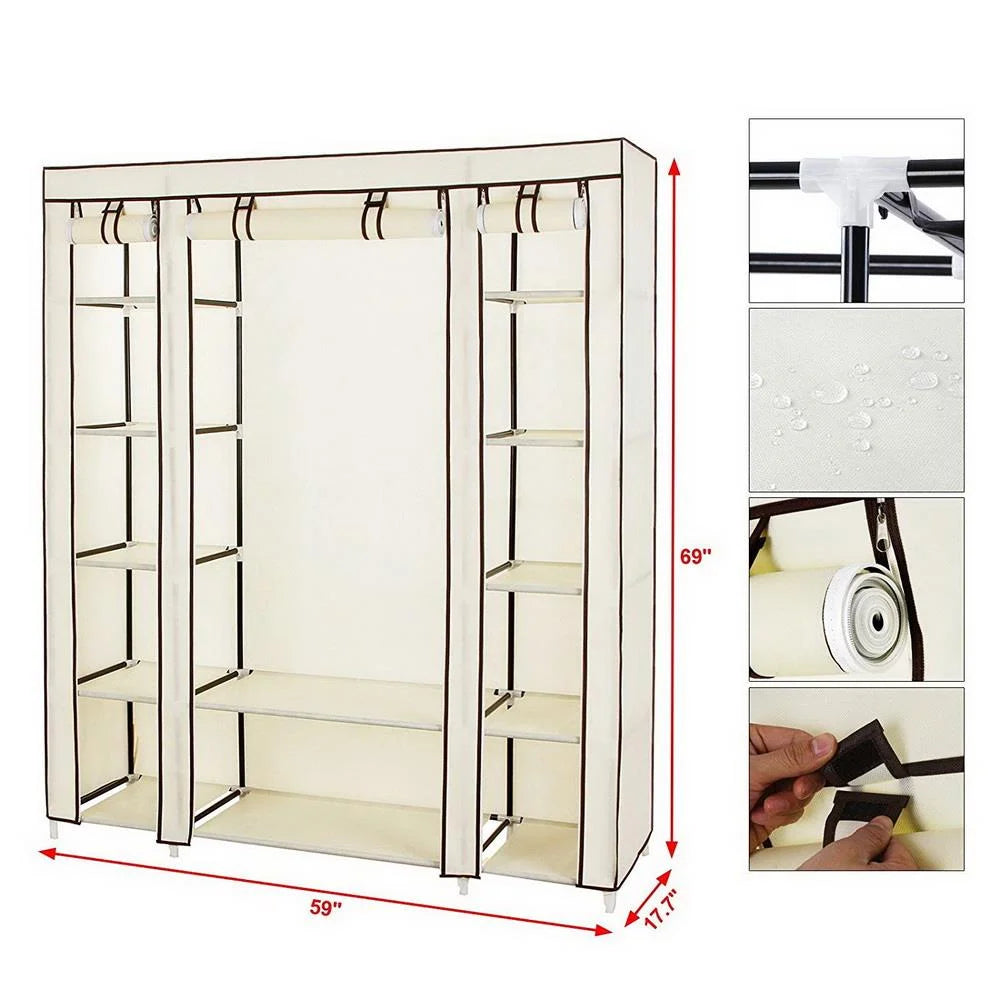 69" Portable Heavy Duty Clothes Closet Wardrobe Storage Organizer P306141