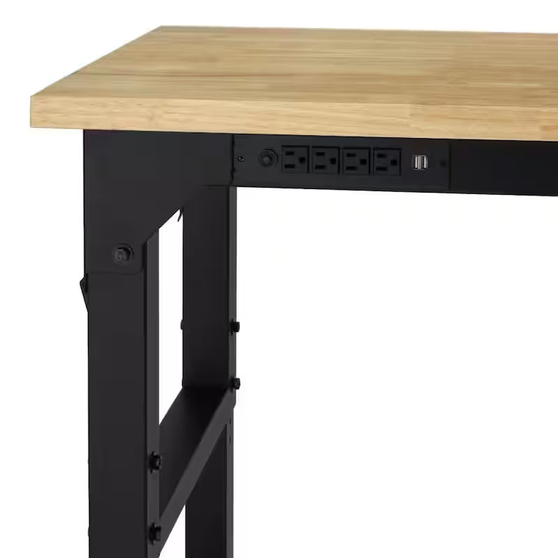 Black Adjustable Height Solid Wood Top Workbench Y4489