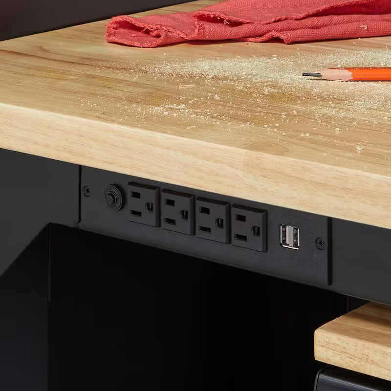 Black Adjustable Height Solid Wood Top Workbench Y4489