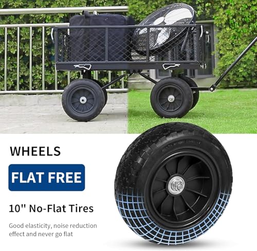Black 10" Flat Free Tires Steel Garden Cart with Removable Sides A825455