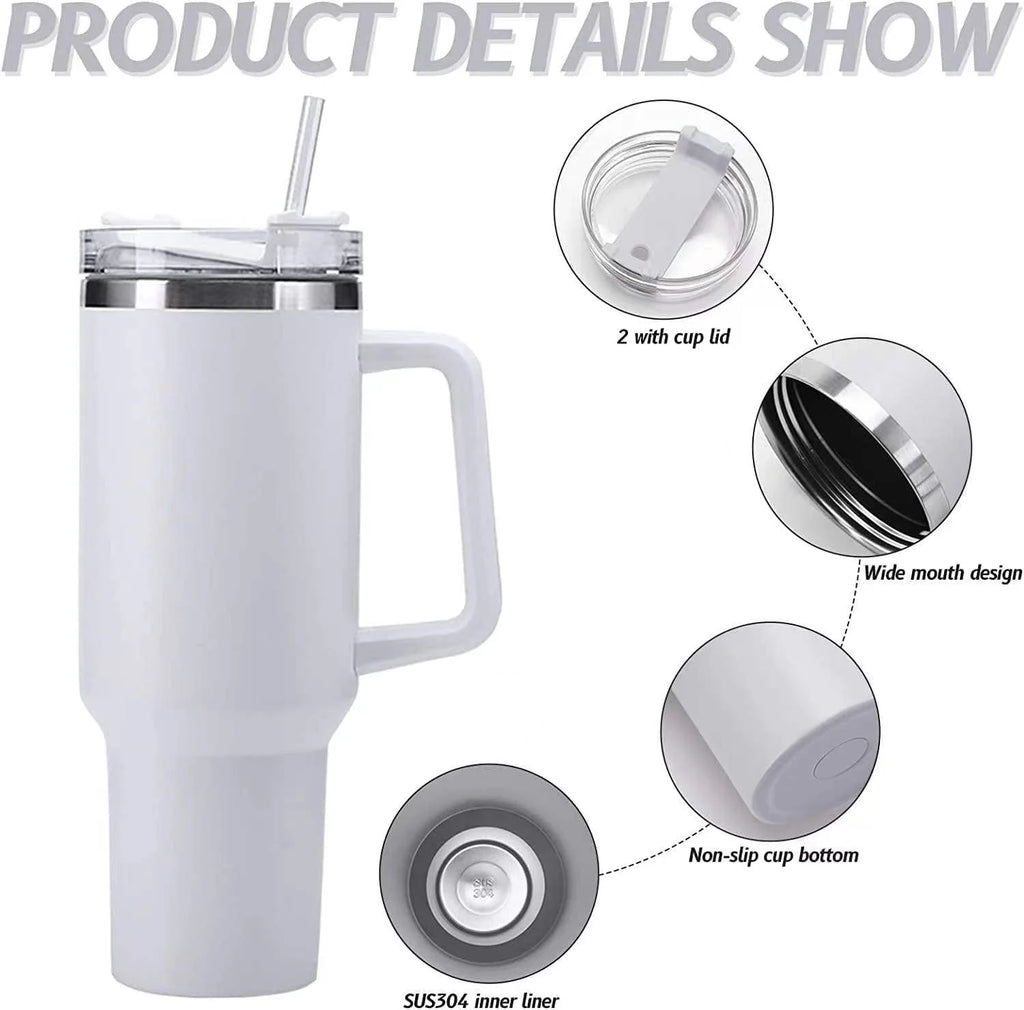 40 oz Stainless Steel Insulated Tumbler with Handle and Straw R73751