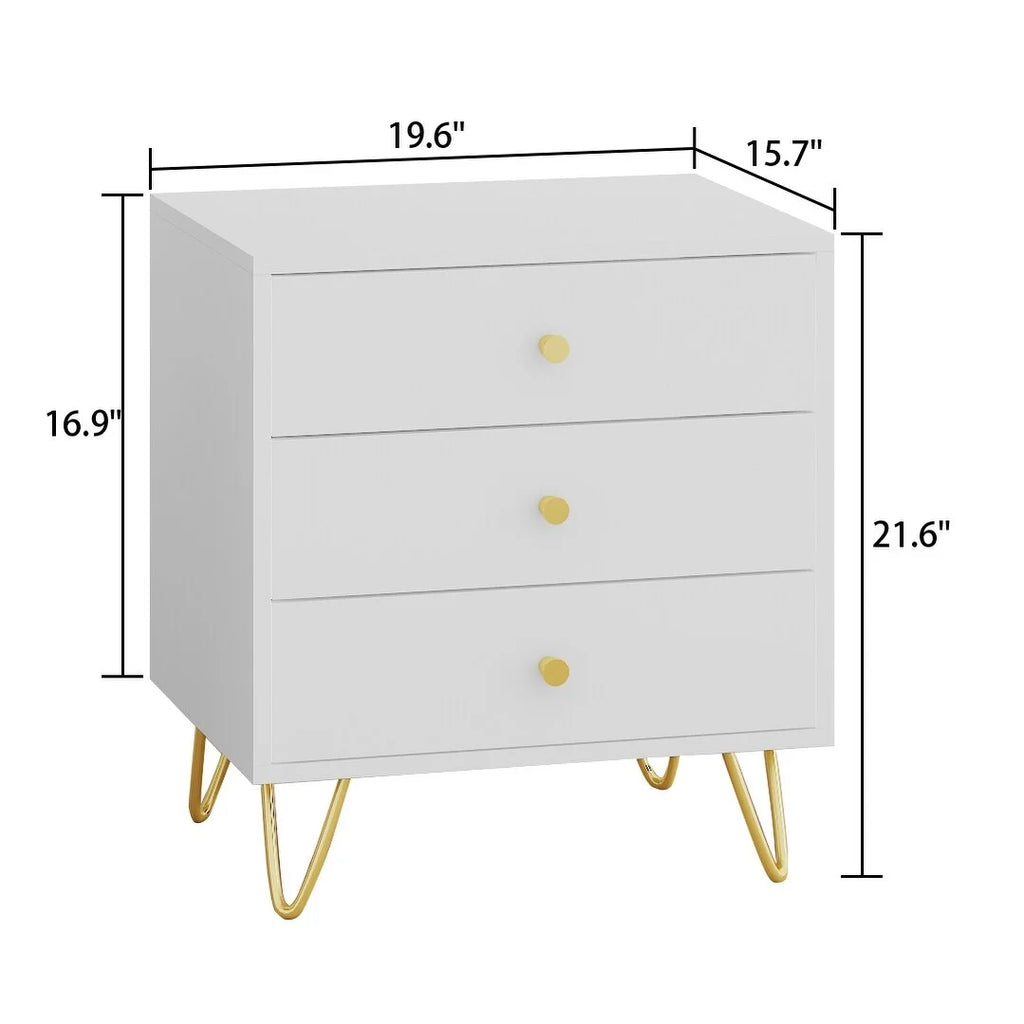 White Wood 3 Drawer Nightstand Bedside Table U11900