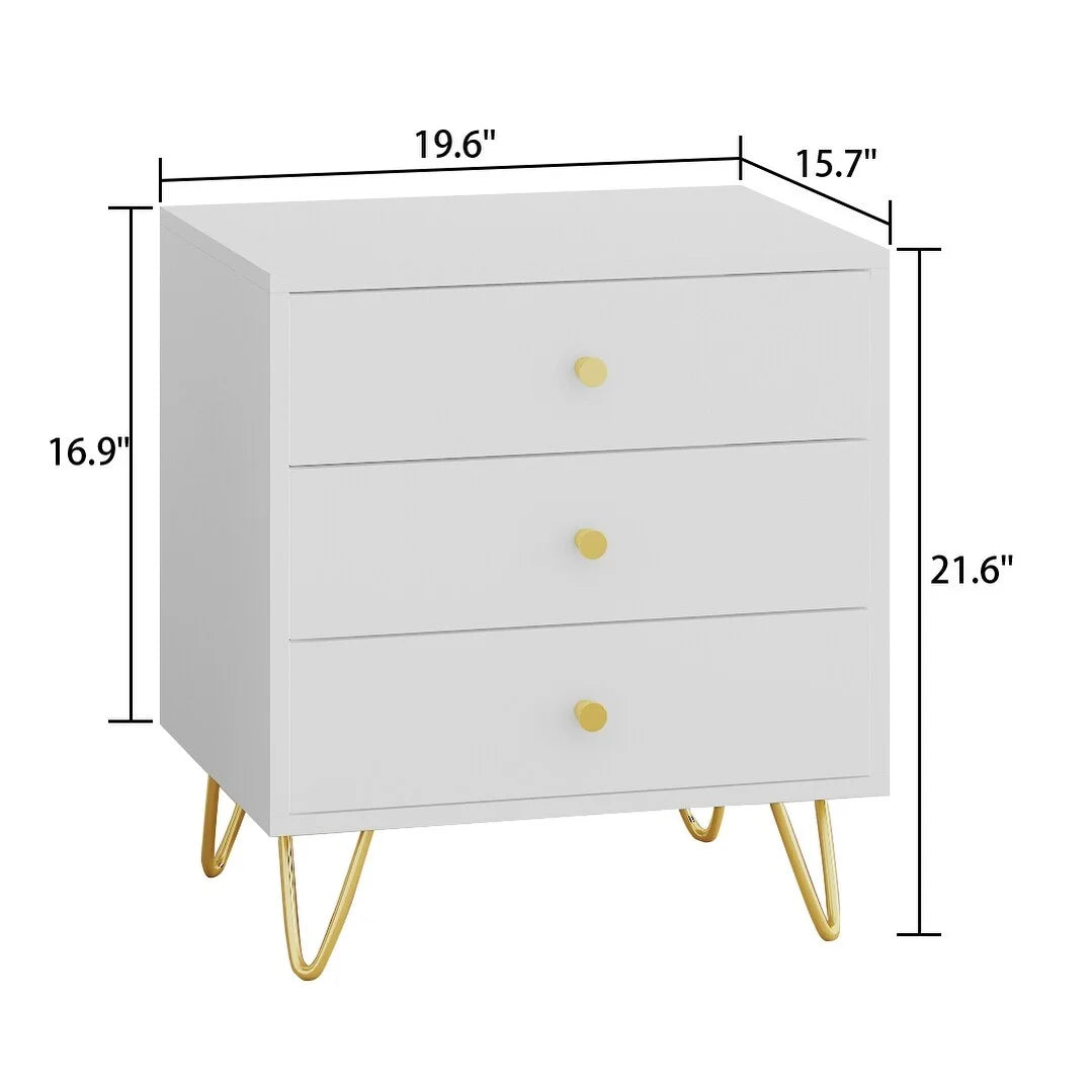 White Wood 3 Drawer Nightstand Bedside Table U11900