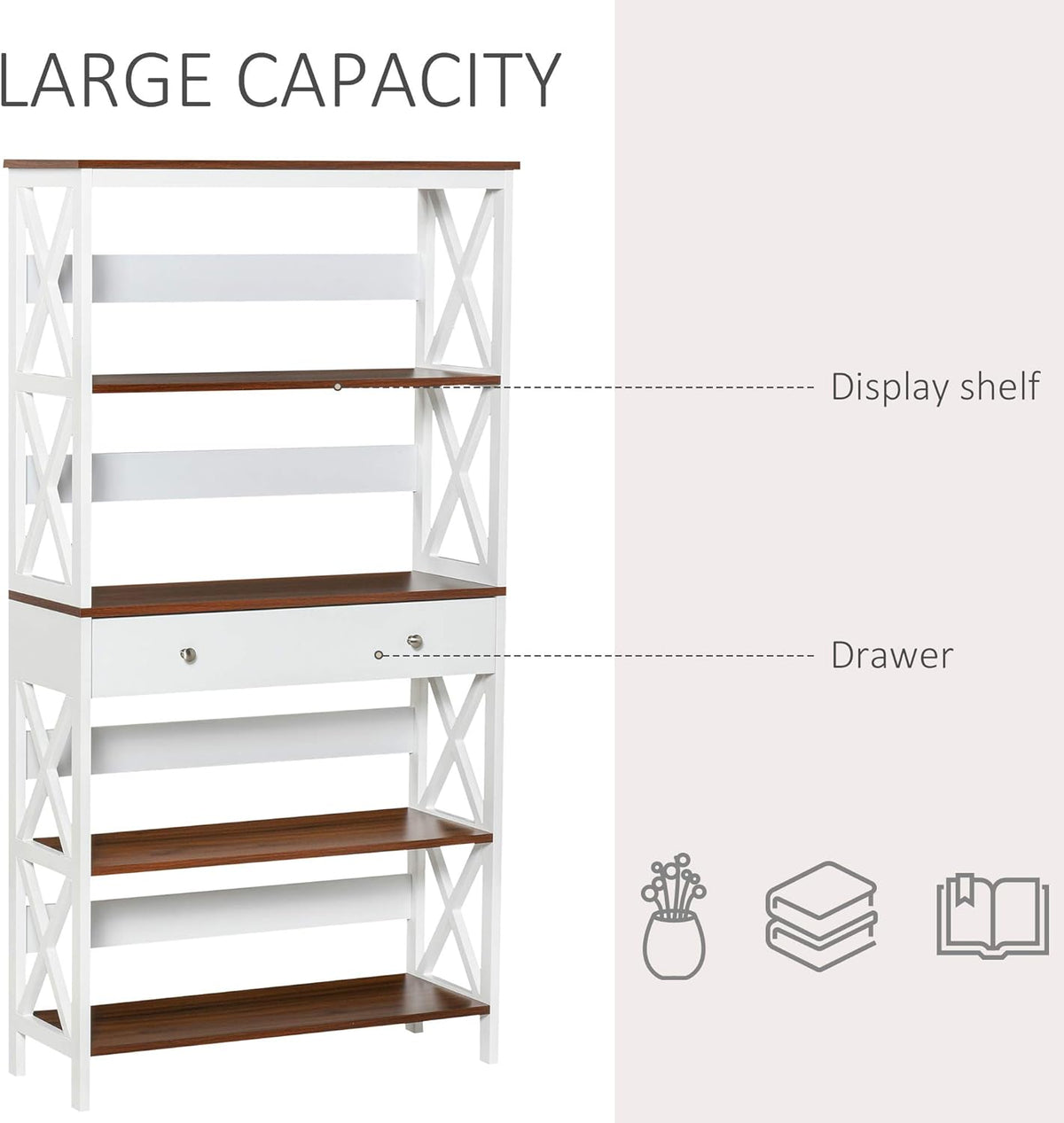 White 4-Tier Shelving Bookcase with Pull Out Drawer K913594
