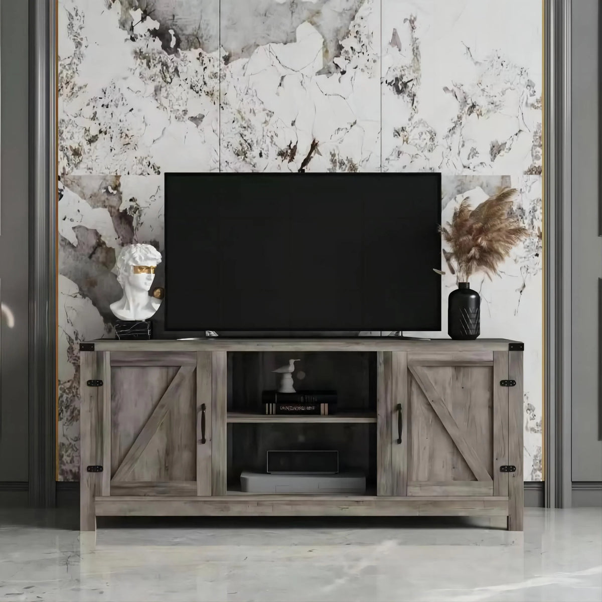 Modern Farmhouse Barn Door TV Stand Y28609