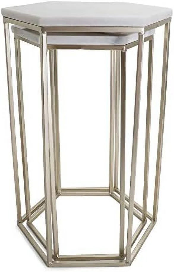 Hexagon End Table Set with Mirrored Tops B928