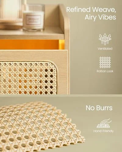 Rattan-Like Side End Tables with Charging Station V7962