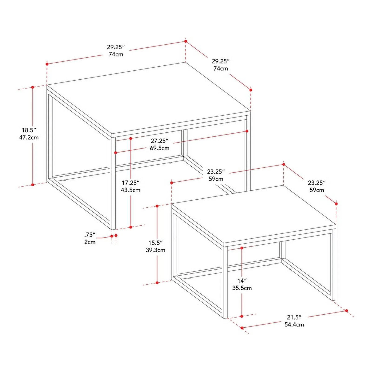 Brown Wood & Metal Nesting Coffee Tables I56097