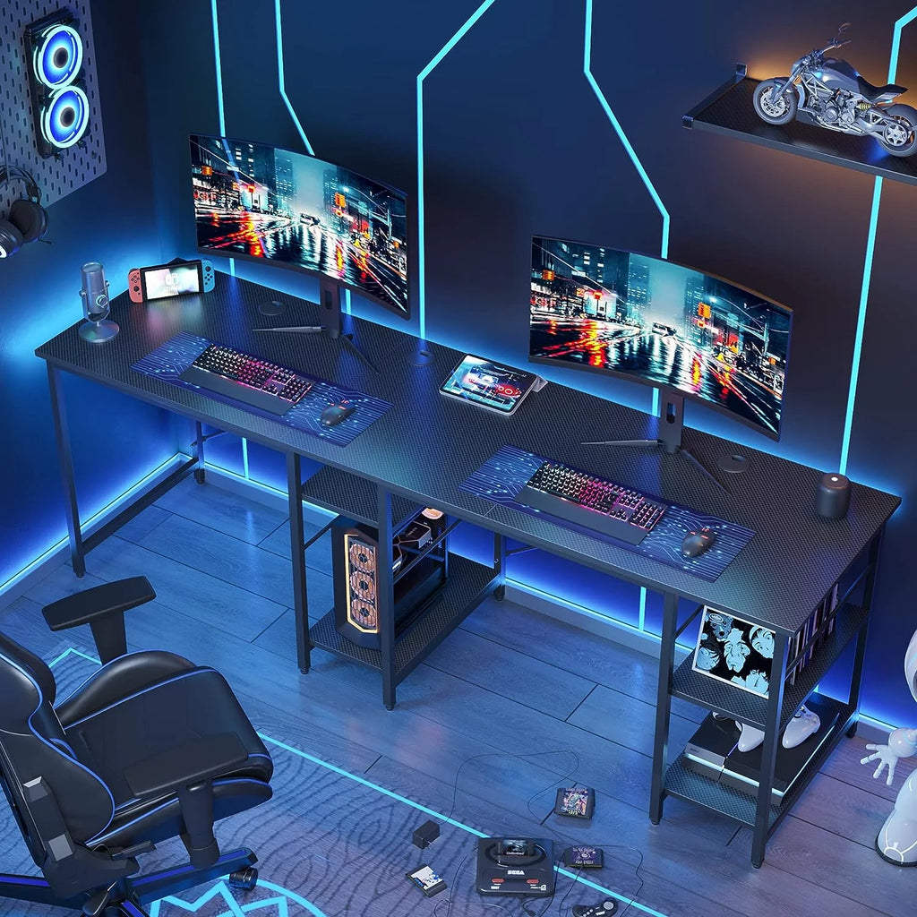 86.6 inch L-Shaped Reversible Computer Desk with Shelves I1110