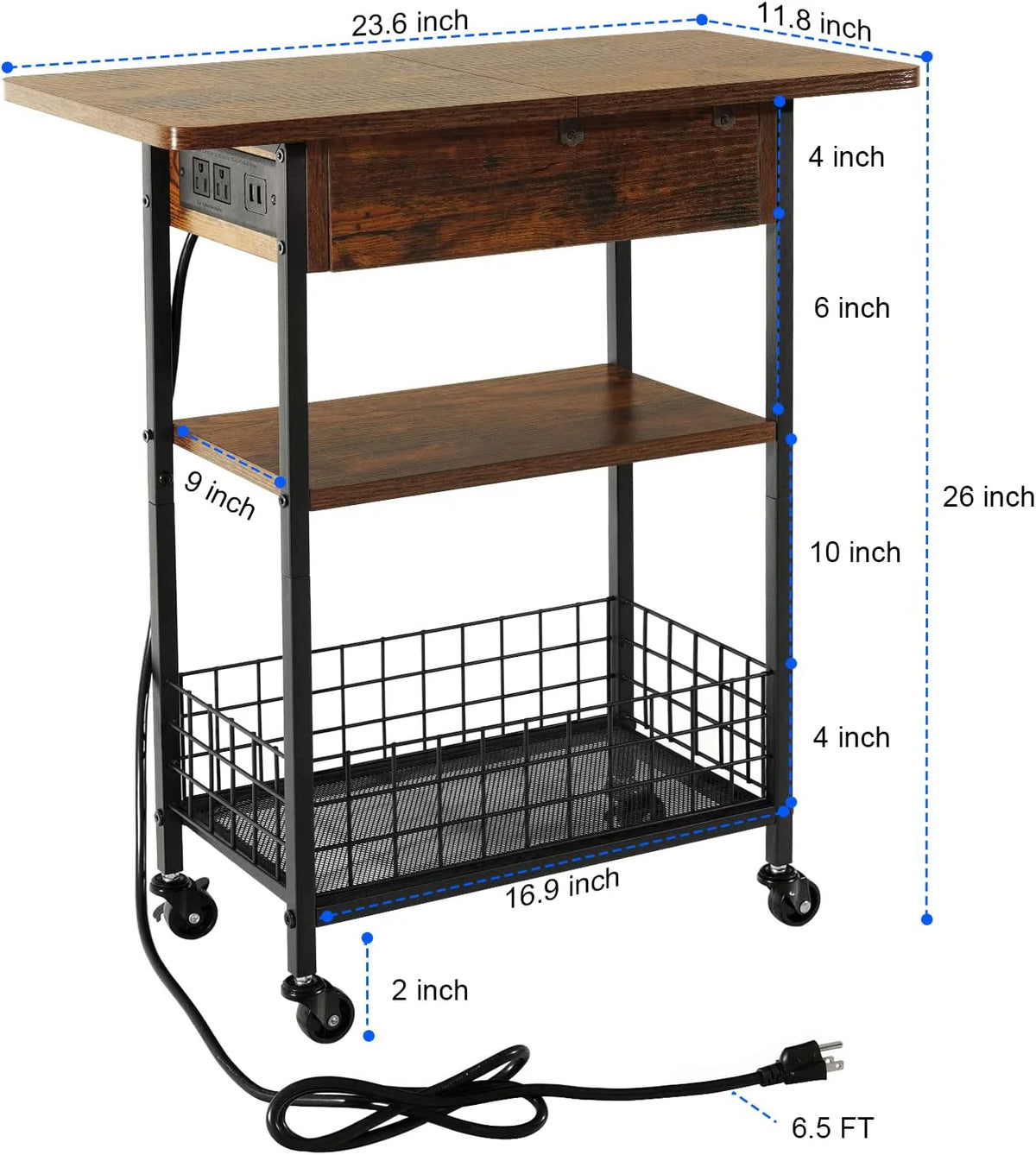 3-Tier Narrow Side Table with USB Ports & Power Outlets M59005