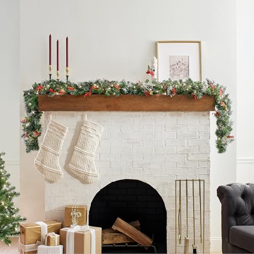 9 ft Pre-Lit Flocked Artificial Christmas Garland L34958