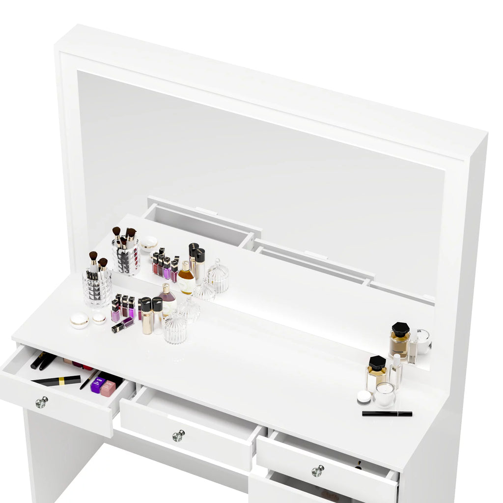 White Makeup Vanity Table with Crystal Knobs E302