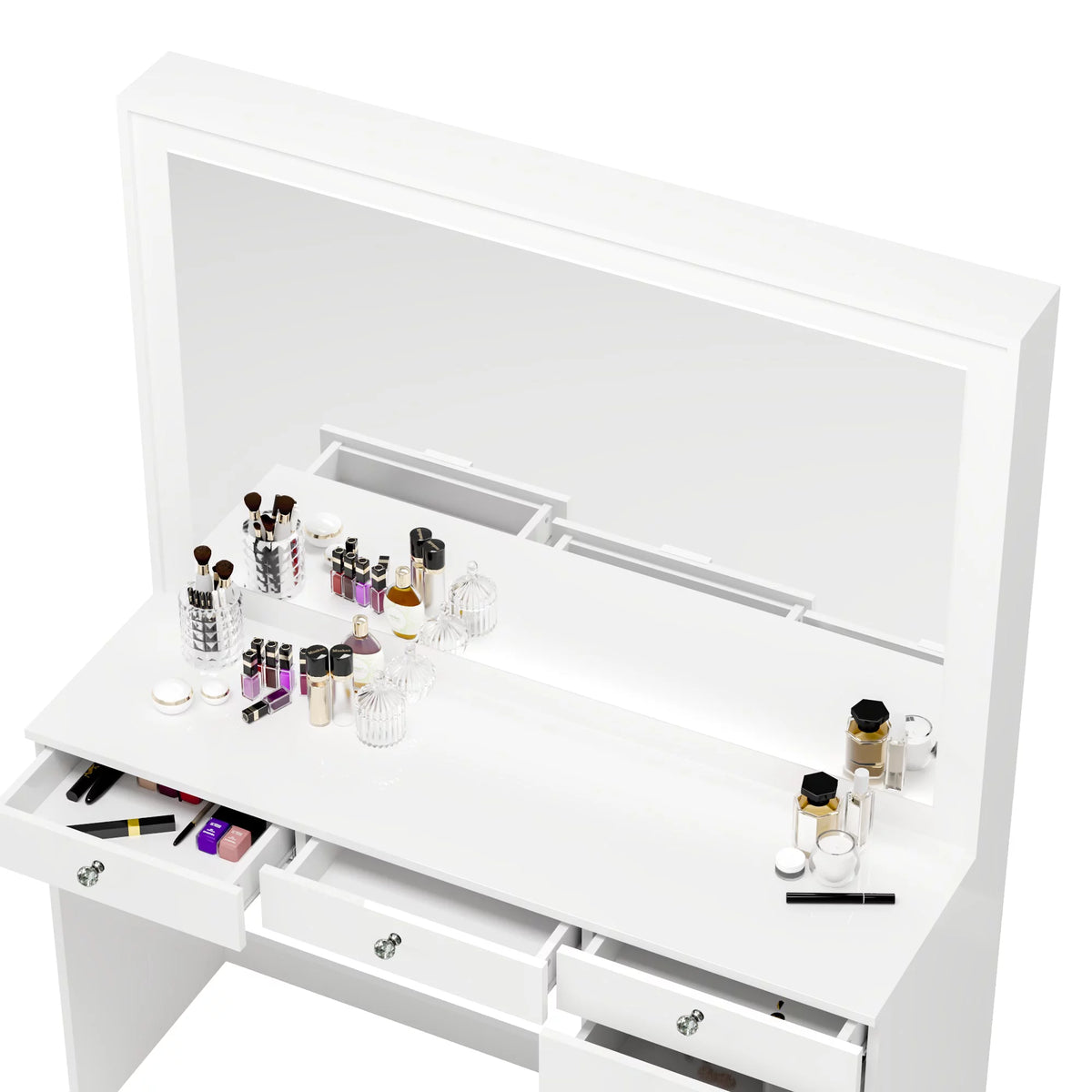 White Makeup Vanity Table with Crystal Knobs E302