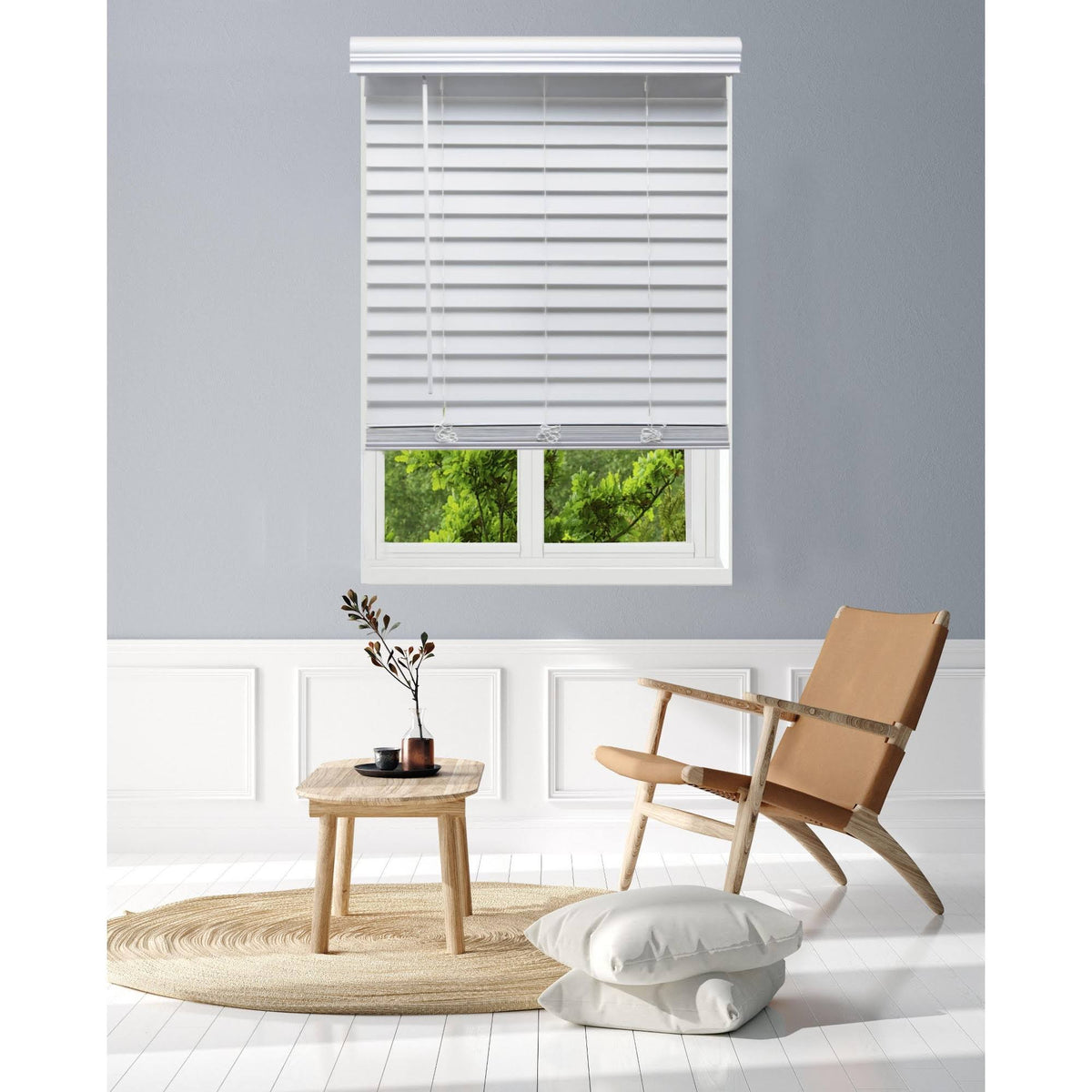 White 68.5 W x 60 H Faux Wood Blinds P824