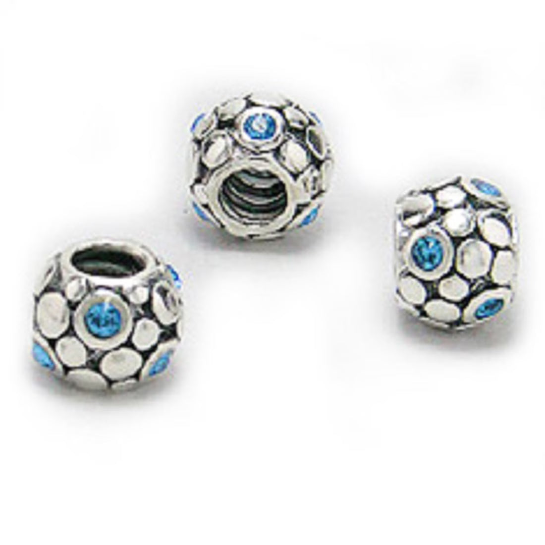 Sterling Silver Bead with Aqua Cubic Zirconias Z2509