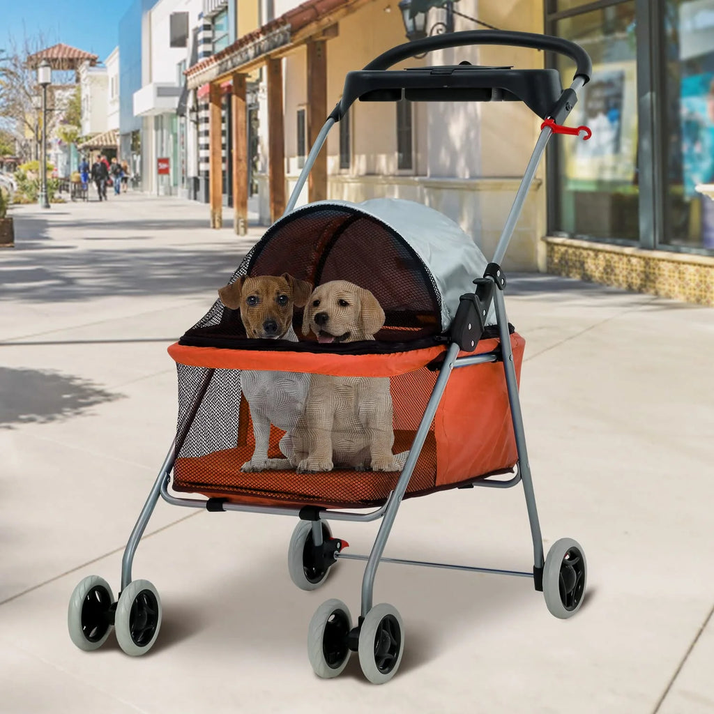 Orange Folding Dog Stroller with 4 Wheels J759641