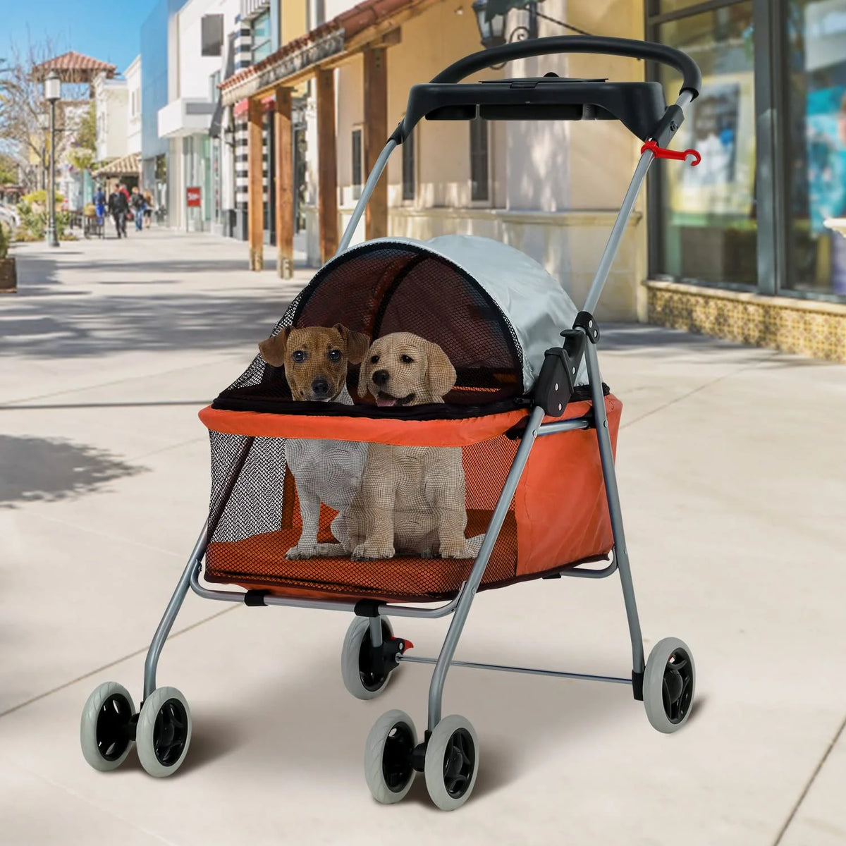 Orange Folding Dog Stroller with 4 Wheels J759641