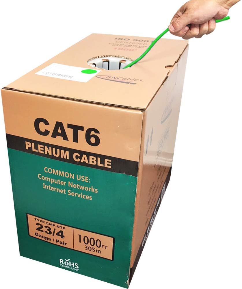 550MHZ CAT6 Plenum Cable 1000ft Blue, 23AWG 4Pair, Solid Network Cable Unshielded Twisted Pair (UTP), Available in Blue, White, Yellow, Gray, Purple, Green & Black (Blue) H45084