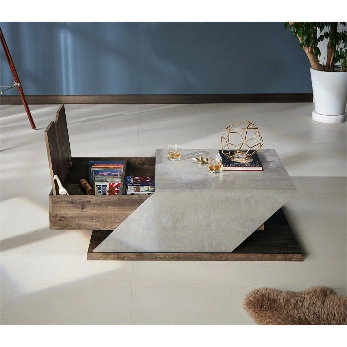 Oak Wood Storage Coffee Table and End Table Set G3589