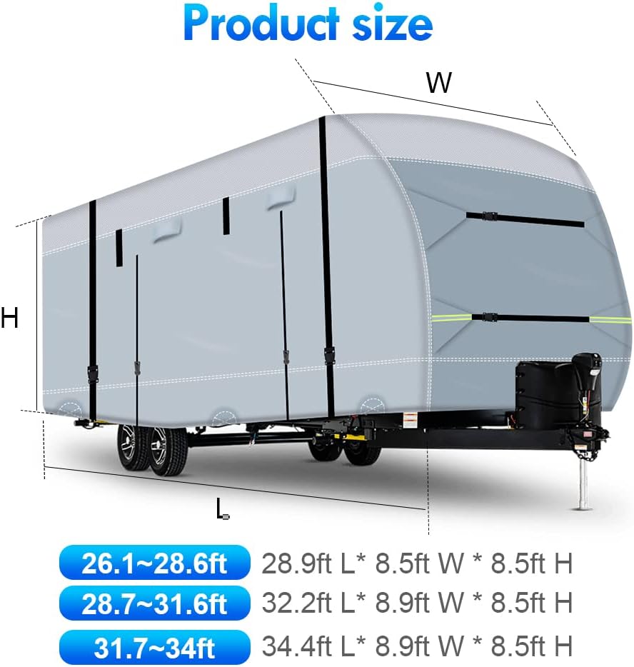 600D Ripstop RV Cover with 4 Tire Covers & Tongue Jack Cover & 6 Gutter Cover Y939840