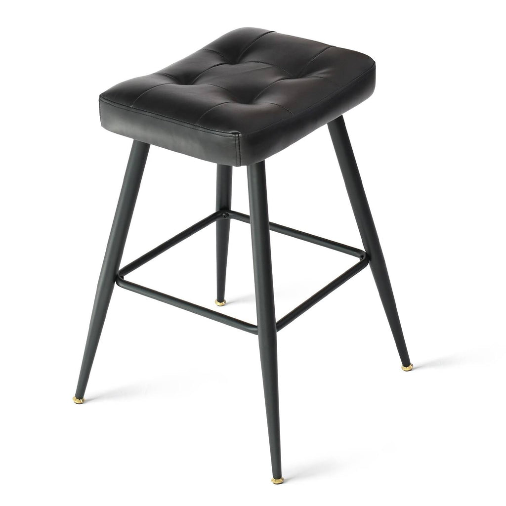 Brown Faux Leather Backless Metal Frame Saddle Counter Stool (Set of 2) E977537