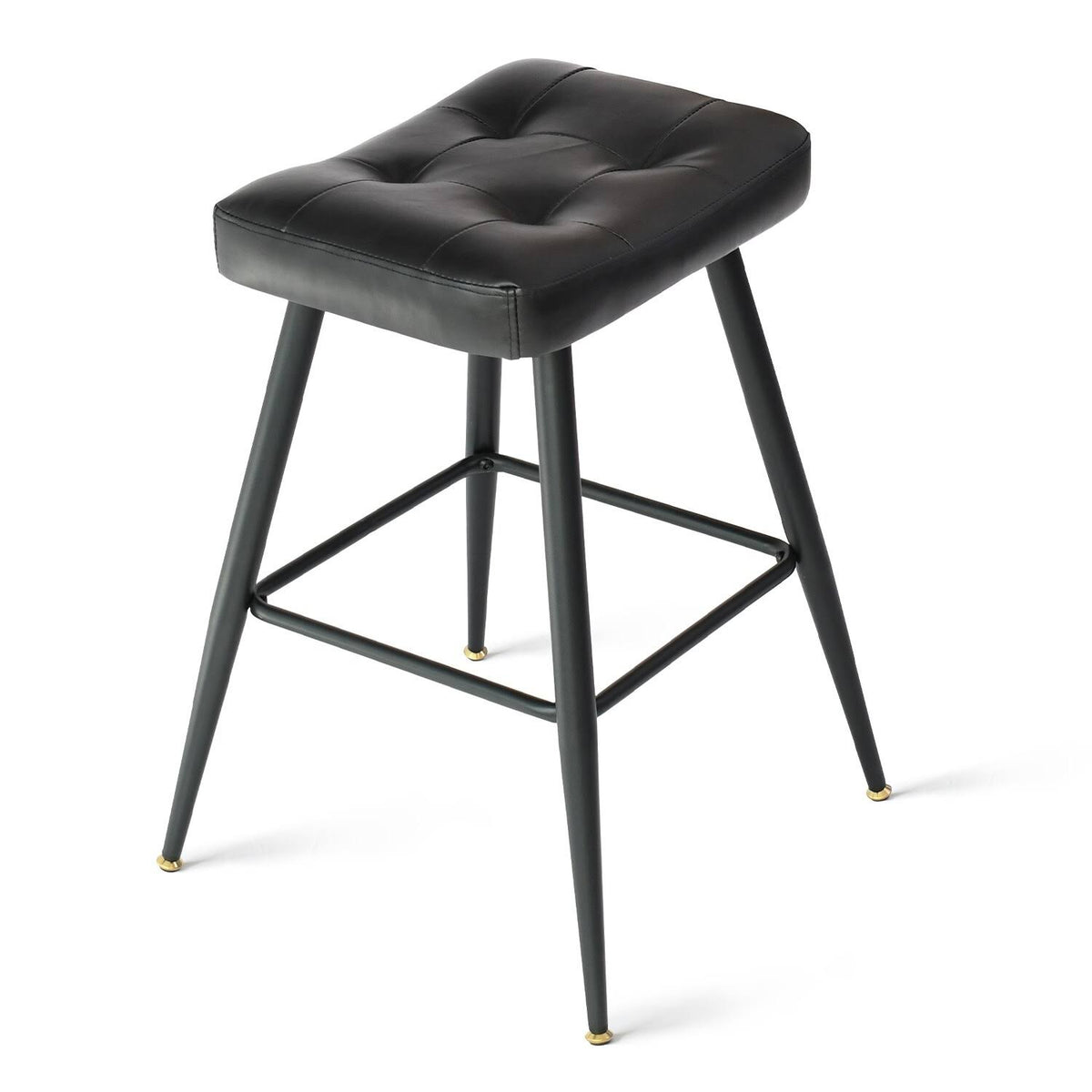 Brown Faux Leather Backless Metal Frame Saddle Counter Stool (Set of 2) E977537