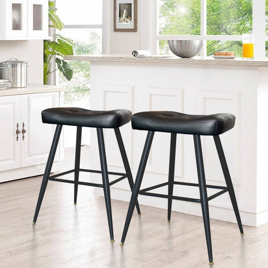 Brown Faux Leather Backless Metal Frame Saddle Counter Stool (Set of 2) E977537