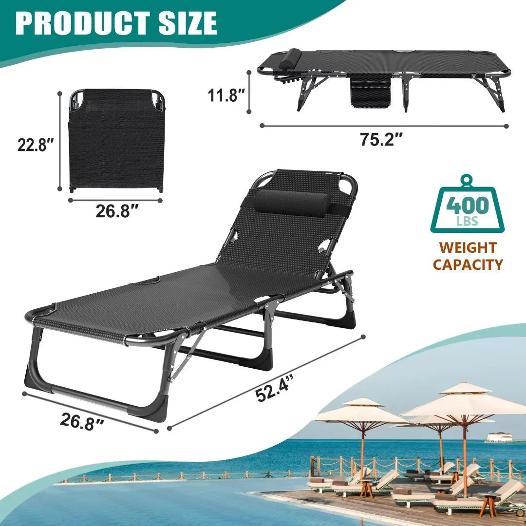 Adjustable Folding Patio Chaise Lounge Chair with Mattress C231