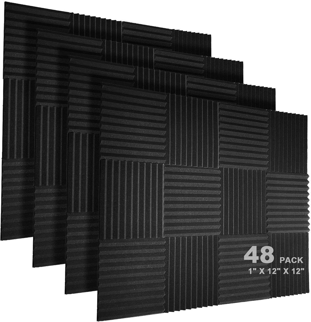 48 Pack Acoustic Foam Panels, 1" X 12" X 12" Black R8087