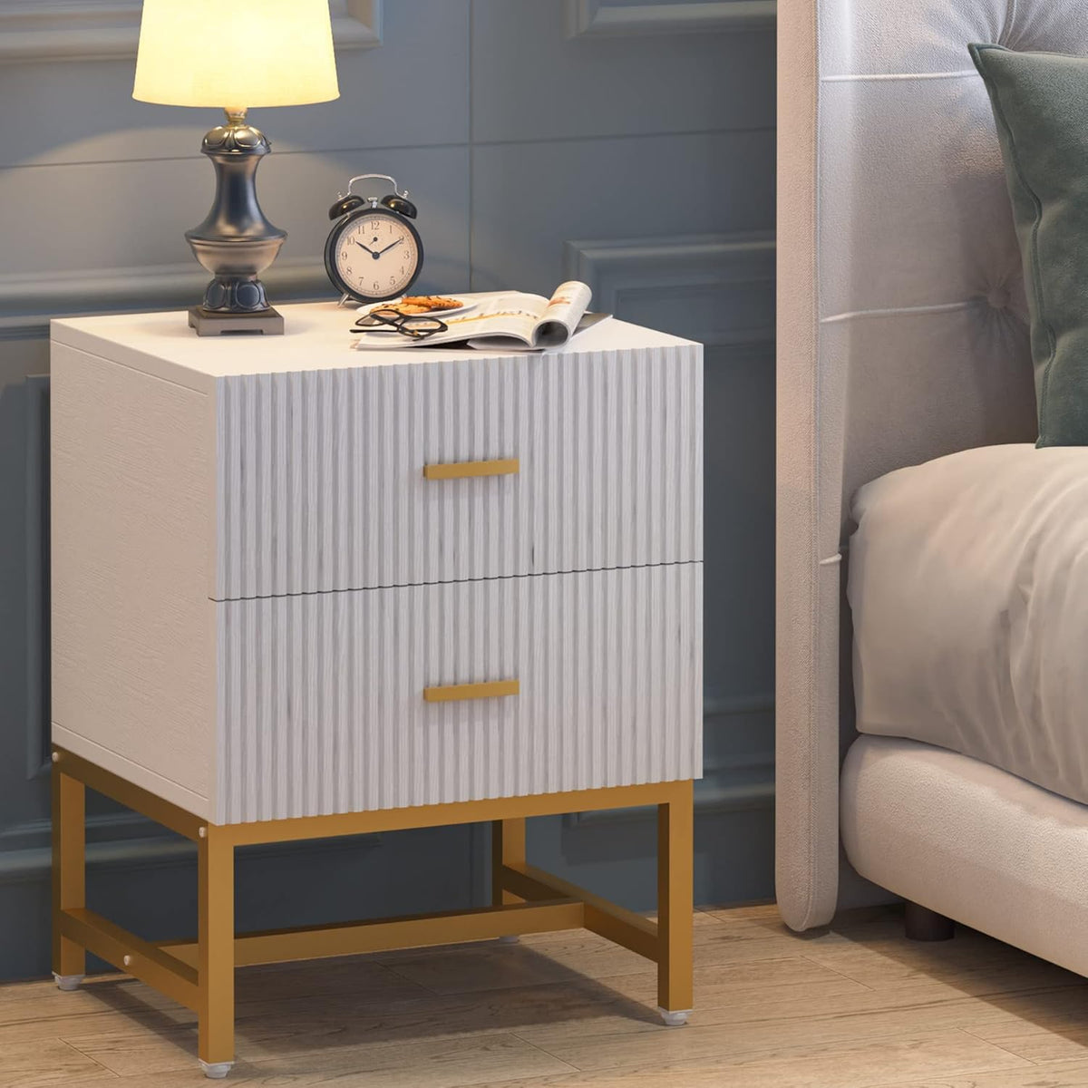 2-Drawer Nightstand with Storage Cabinet Metal Frame S3838