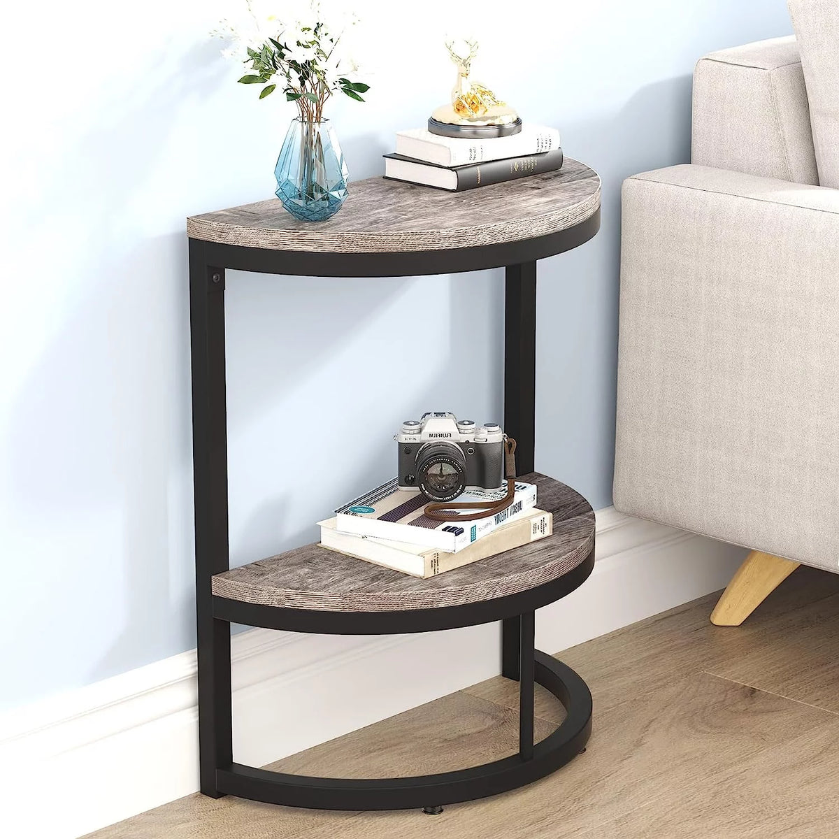 2-Tier Half Round Wood End Table R3922