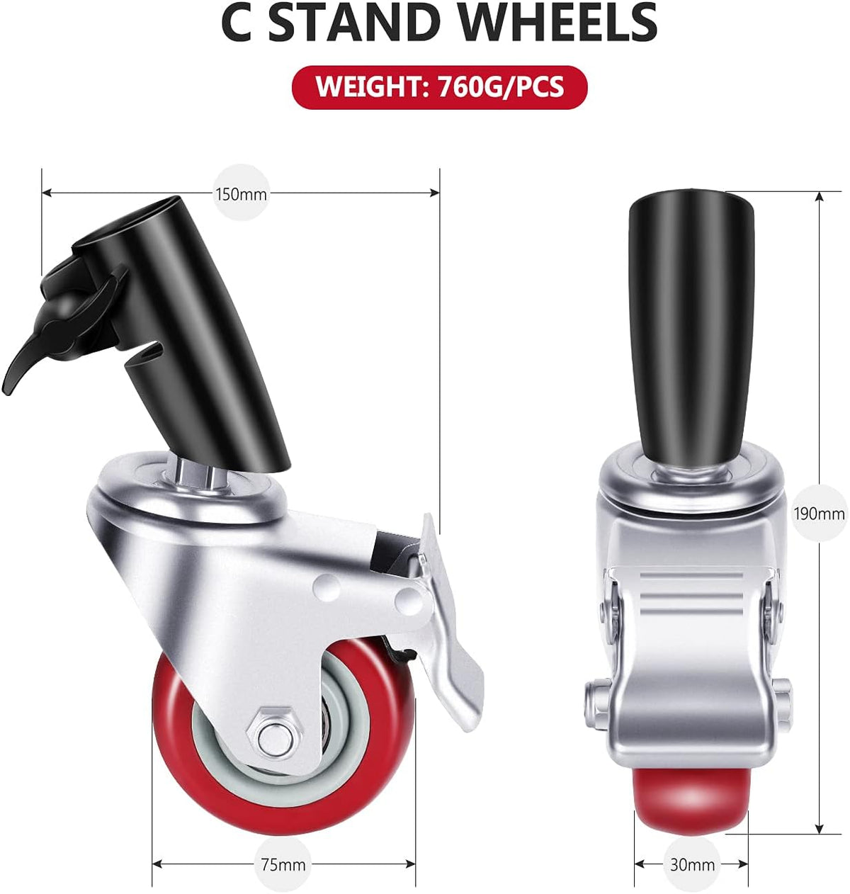 3-Pack Swivel Caster Wheels Set with 75mm Diameter Metal Rubber Black Z563