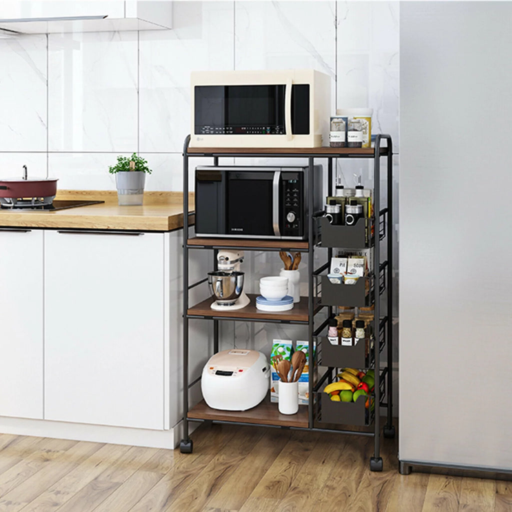 Black Kitchen Storage Rack with Push-Pull Drawer W56671