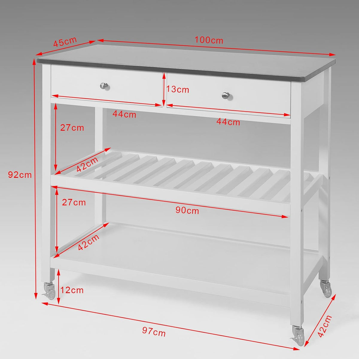 Kitchen Storage Trolley with Rubber Wood & Marble Top X852071