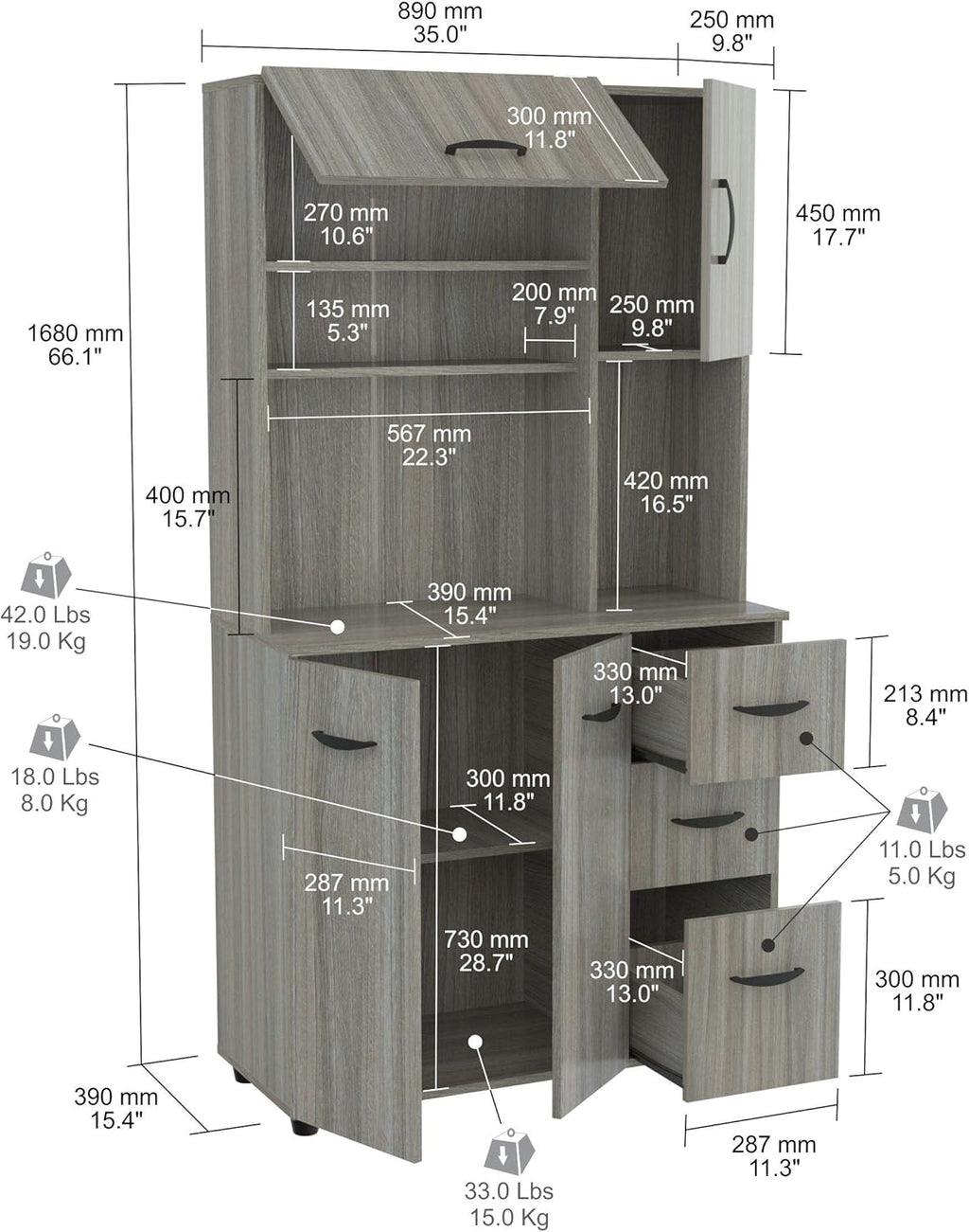 Smoke Oak Microwave Storage Cabinet D624589