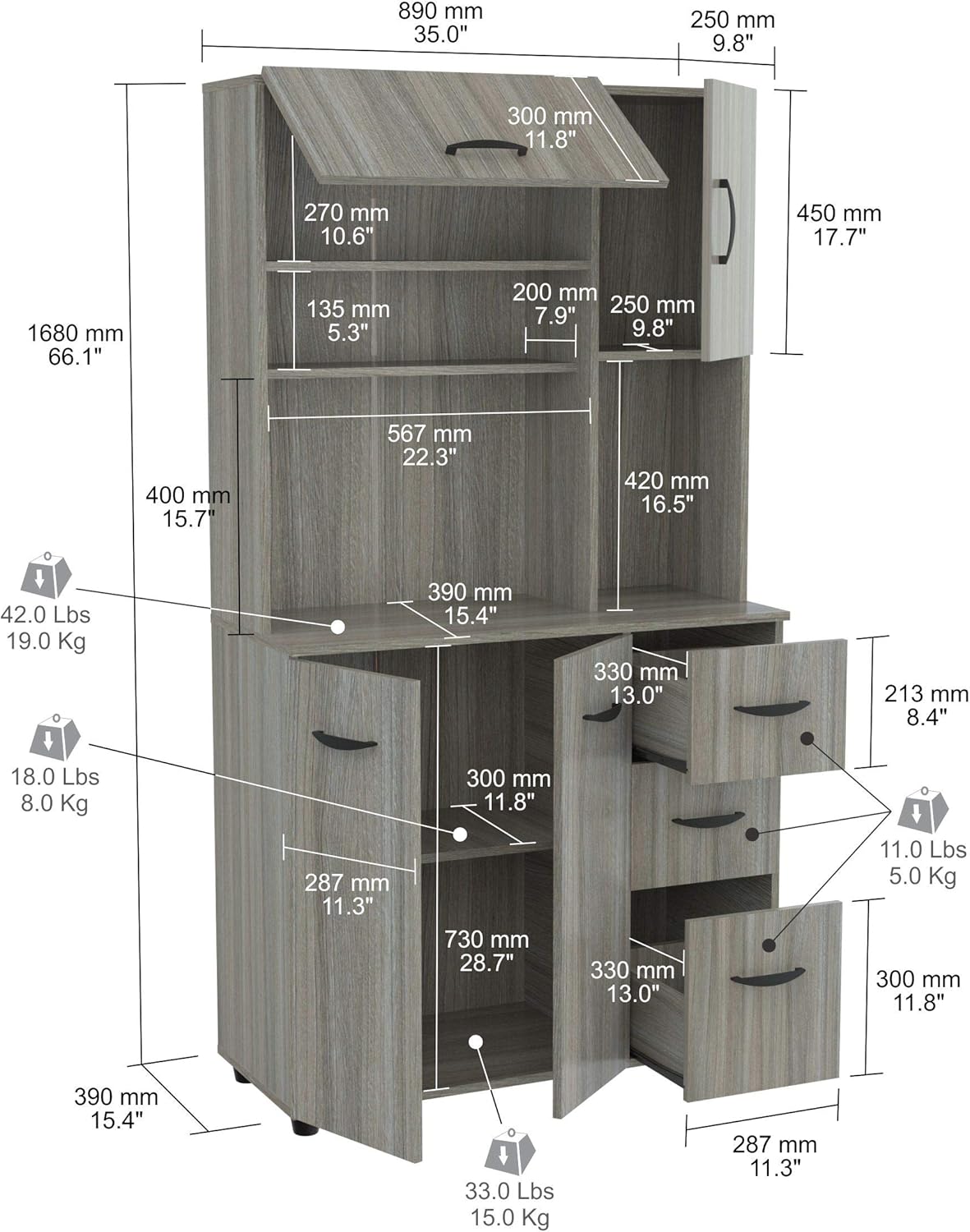 Smoke Oak Microwave Storage Cabinet D624589