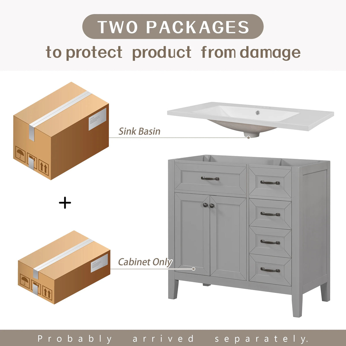 36" Grey Bathroom Vanity with Sink and Storage Cabinet I99992