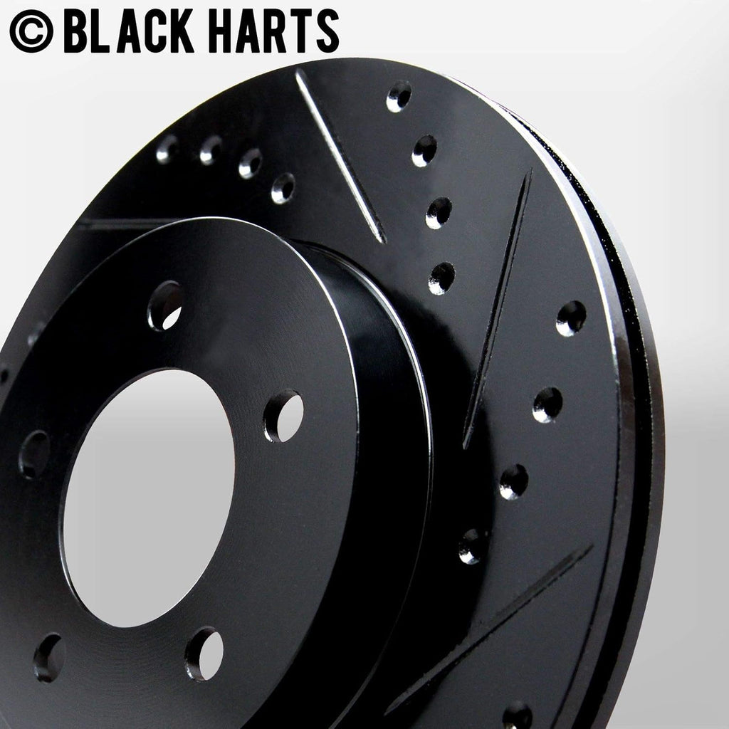 Front Brake Rotors Black Drilled Slotted Heavy Duty Pads F2431