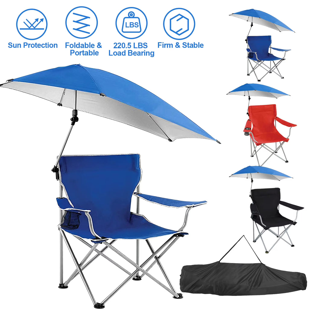 Blue Foldable Beach Chair with Detachable Umbrella Cup Holder Carry Bag X803037