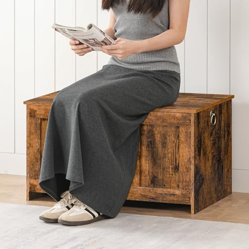 White and Walnut 39.3" Wooden Storage Bench E142