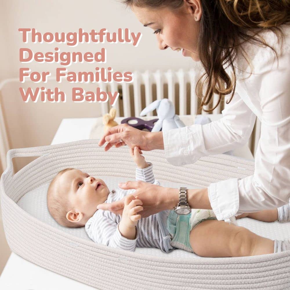 Baby Changing Moses Basket with Memory Foam Mattress, 100% Cotton Rope A613505