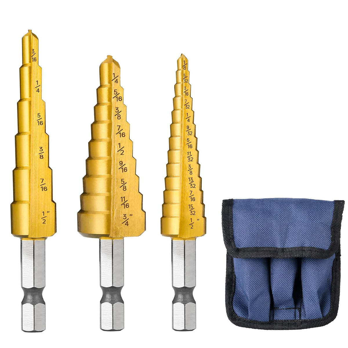 5 Pc HSS Titanium Coated Step Drill Bit Set with Aluminum Case G427518