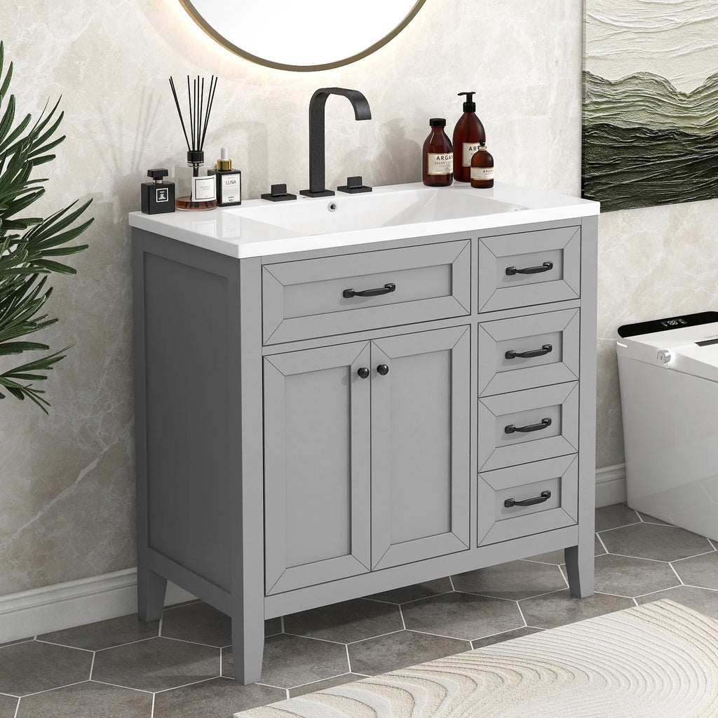 36" Grey Bathroom Vanity with Sink and Storage Cabinet I99992